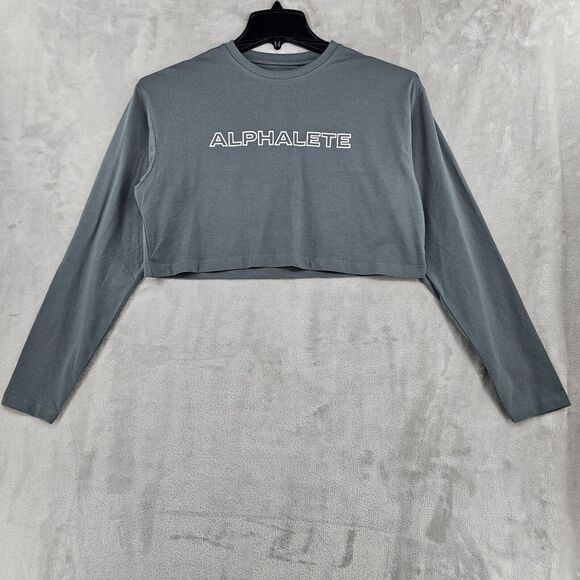 Alphalete Womens Small‎ Gray Long Sleeve Athletic Crop Top Gym Running Lifestyle - Picture 1 of 7